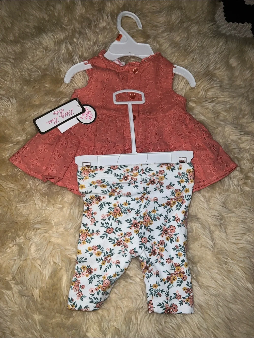 Little Lass Baby Coral Eyelet Dress and Capri Set